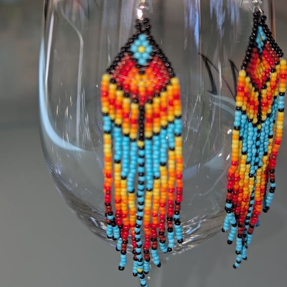 Bohemian Native American Handmade Beaded Tassel Earrings Western Style Colorful - Picture 13 of 15